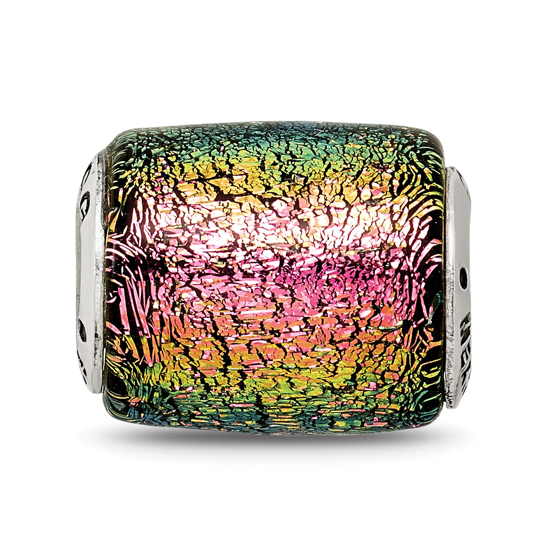 Sterling Silver Purple Dichroic Glass Bead with Antiqued Finish