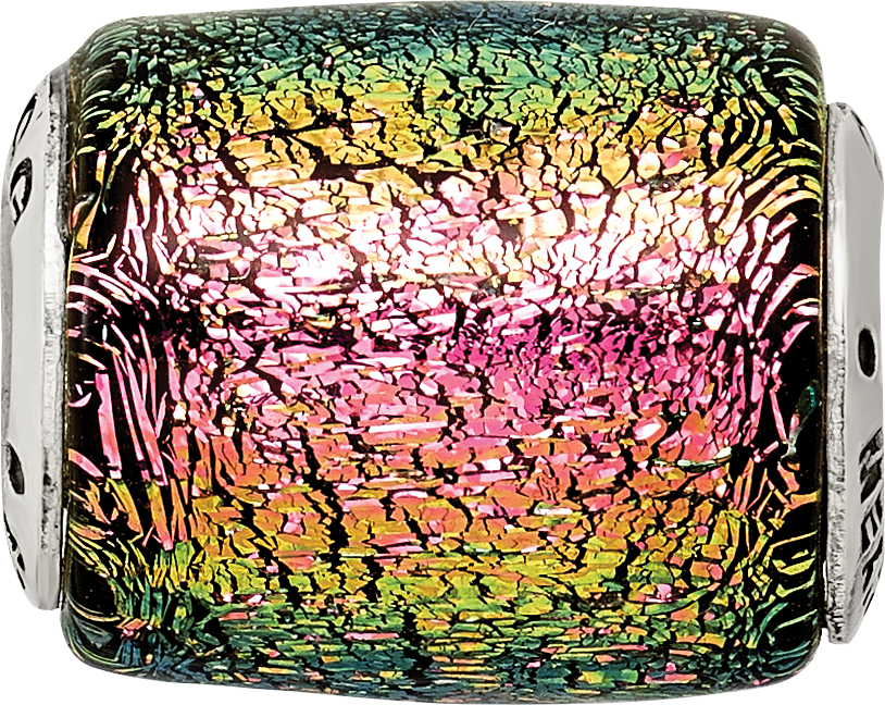 Sterling Silver Purple Dichroic Glass Bead with Antiqued Finish