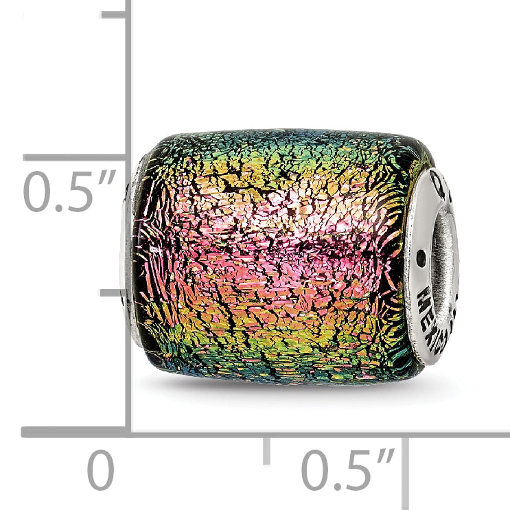 Sterling Silver Purple Dichroic Glass Bead with Antiqued Finish