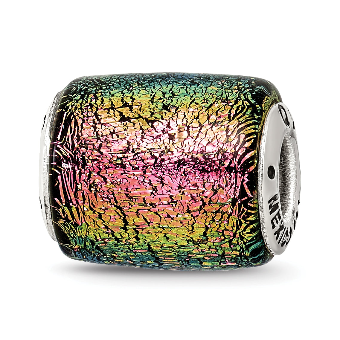 Sterling Silver Reflections Purple Dichroic Glass Barrel Bead
