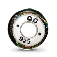 Sterling Silver 925 Antiqued Rainbow Dichroic Glass Bead Elegant Artisan Style