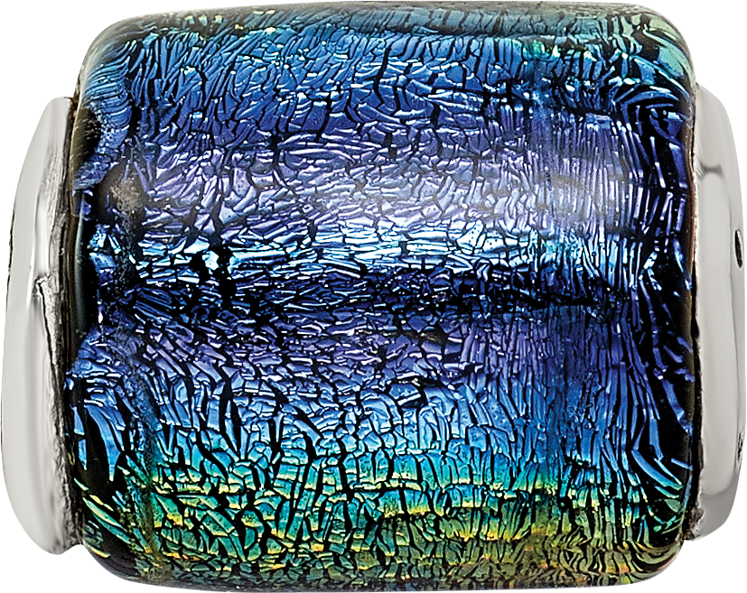 Sterling Silver 925 Antiqued Rainbow Dichroic Glass Bead Elegant Artisan Style