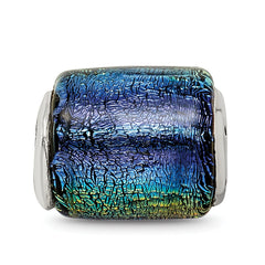 Sterling Silver 925 Antiqued Rainbow Dichroic Glass Bead Elegant Artisan Style