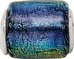 Sterling Silver 925 Antiqued Rainbow Dichroic Glass Bead Elegant Artisan Style