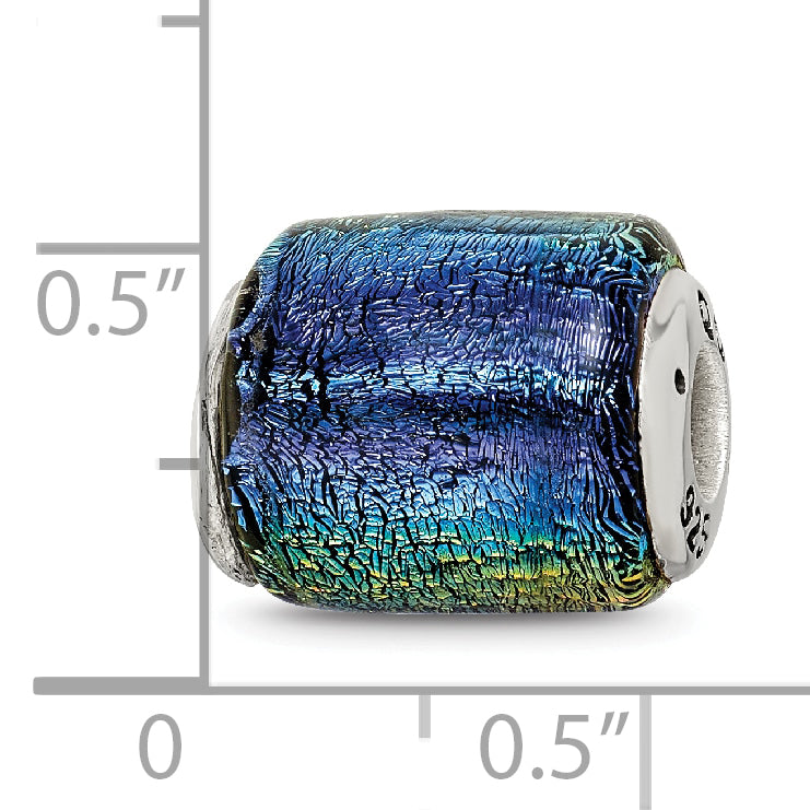 Sterling Silver 925 Antiqued Rainbow Dichroic Glass Bead Elegant Artisan Style