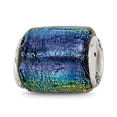 Sterling Silver Reflections Rainbow Dichroic Glass Barrel Bead