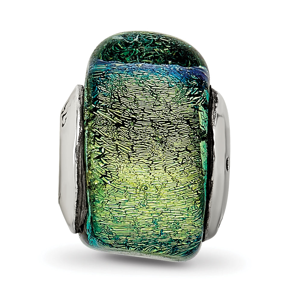 Sterling Silver 925 Triangle Bead with Yellow Dichroic Glass Antique Finish