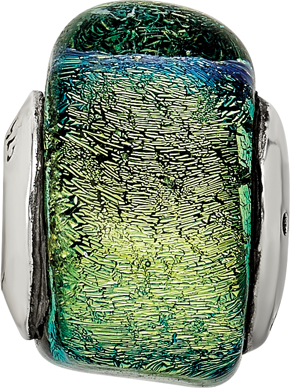 Sterling Silver 925 Triangle Bead with Yellow Dichroic Glass Antique Finish