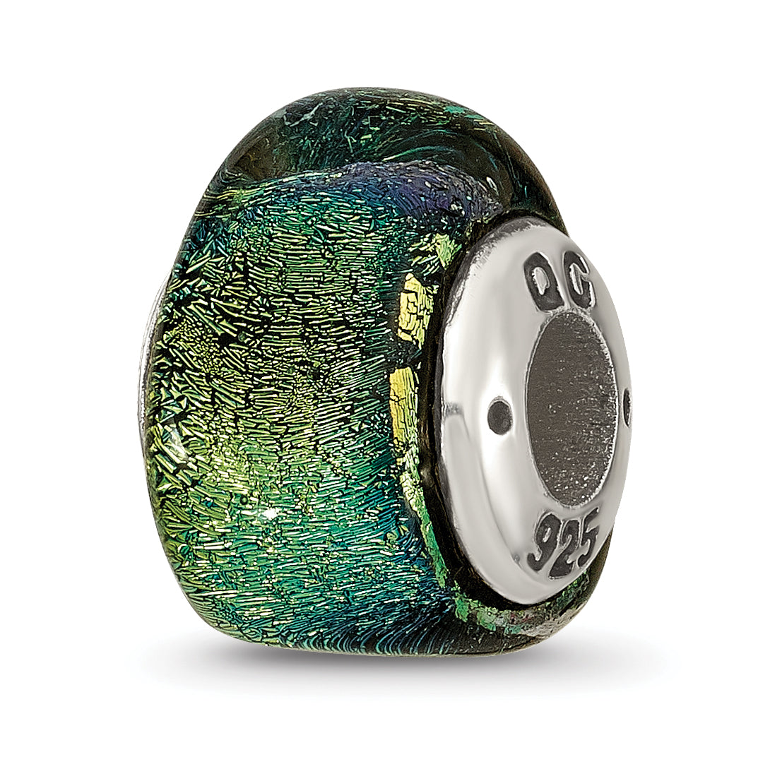 Sterling Silver Reflections Yellow Dichroic Glass Triangle Bead Main image