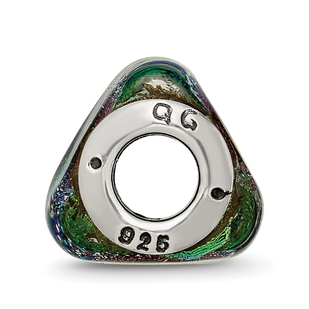 Sterling Silver Reflections Green Dichroic Glass Triangle Bead
