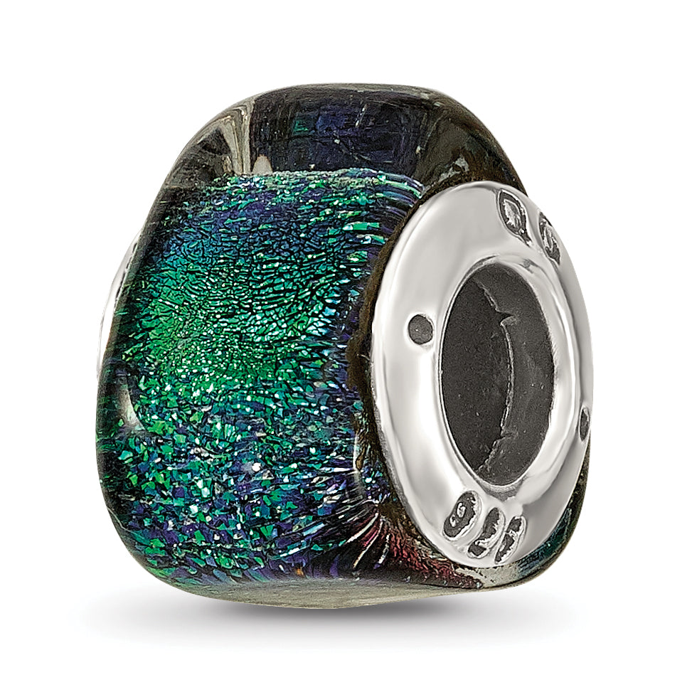 Sterling Silver Reflections Green Dichroic Glass Triangle Bead Main image