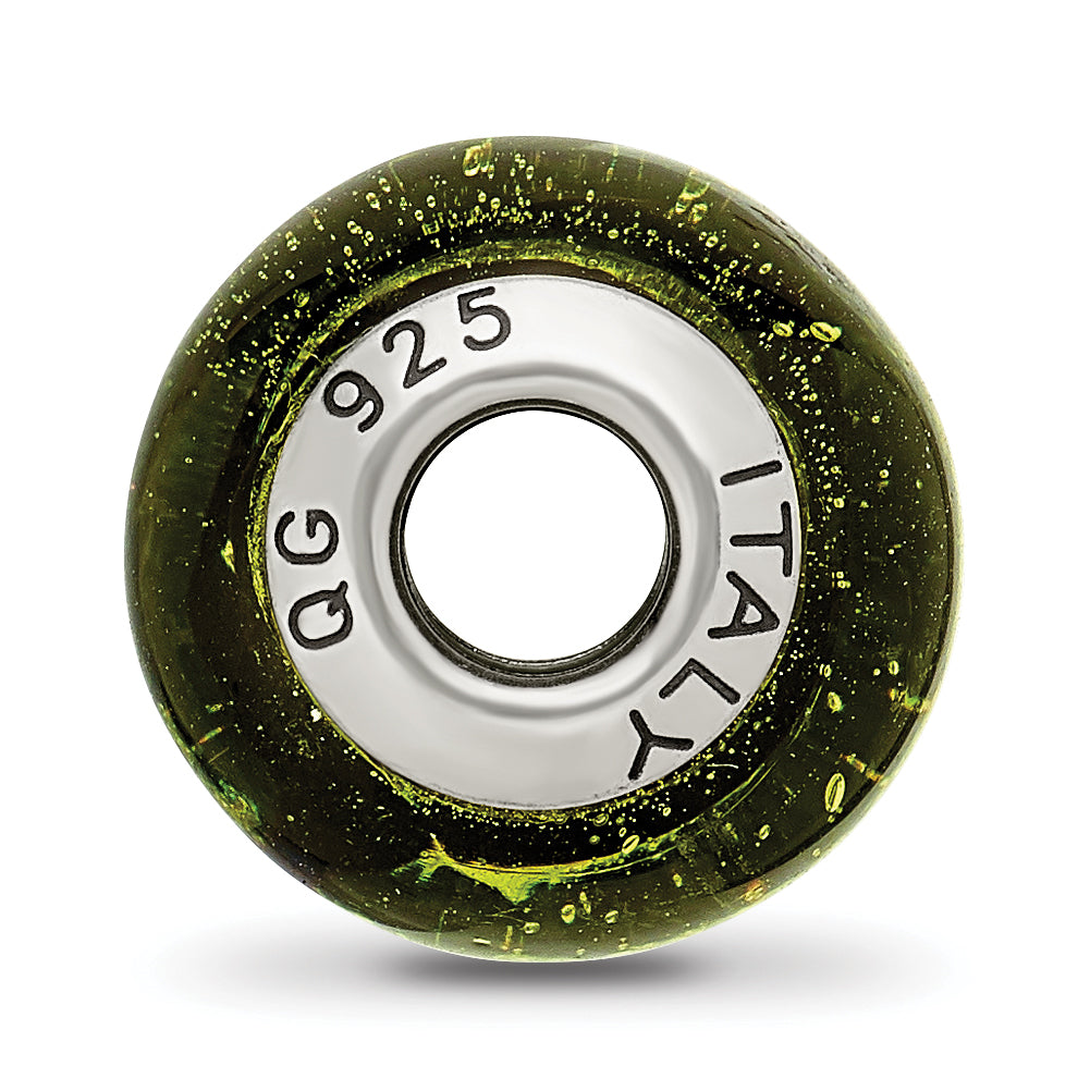 Sterling Silver Murano Glass Bead with Green/Black Pattern Antique Finish Secondary image