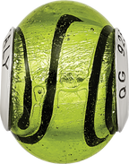 Sterling Silver Murano Glass Bead with Green/Black Pattern Antique Finish