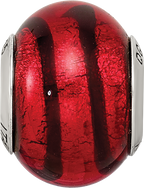 Sterling Silver 925 Murano Glass Bead with Red/Black Design and Antiqued Finish
