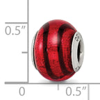 Sterling Silver 925 Murano Glass Bead with Red/Black Design and Antiqued Finish