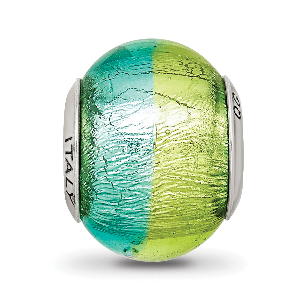 Italian Murano Glass Bead in Sterling Silver, Green & Blue