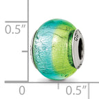 Italian Murano Glass Bead in Sterling Silver, Green & Blue