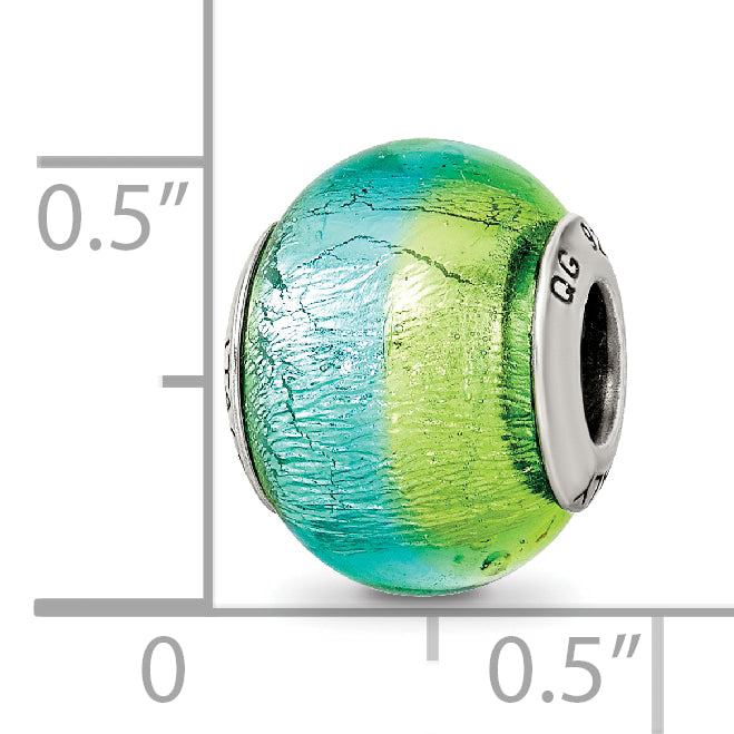Italian Murano Glass Bead in Sterling Silver, Green & Blue