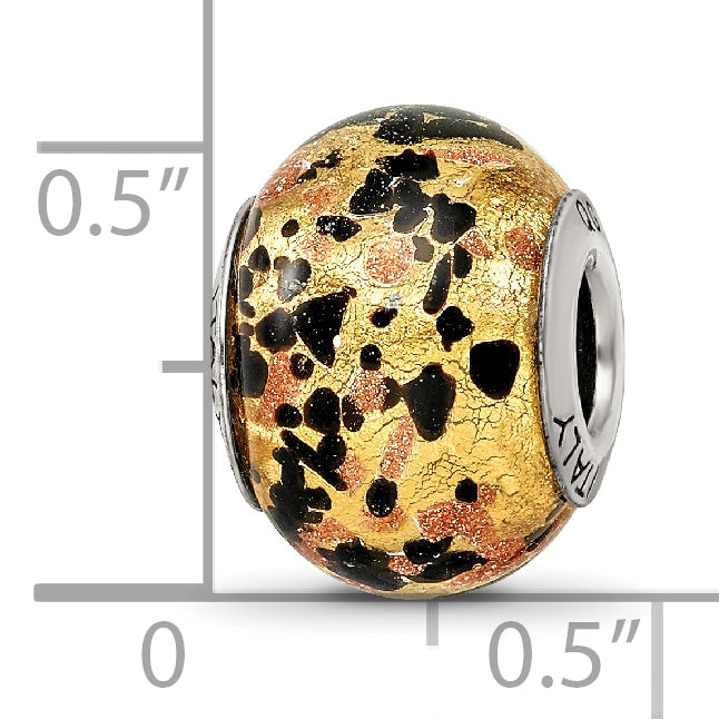 Sterling Silver Reflections Yellow/Gold/Black Italian Murano Bead