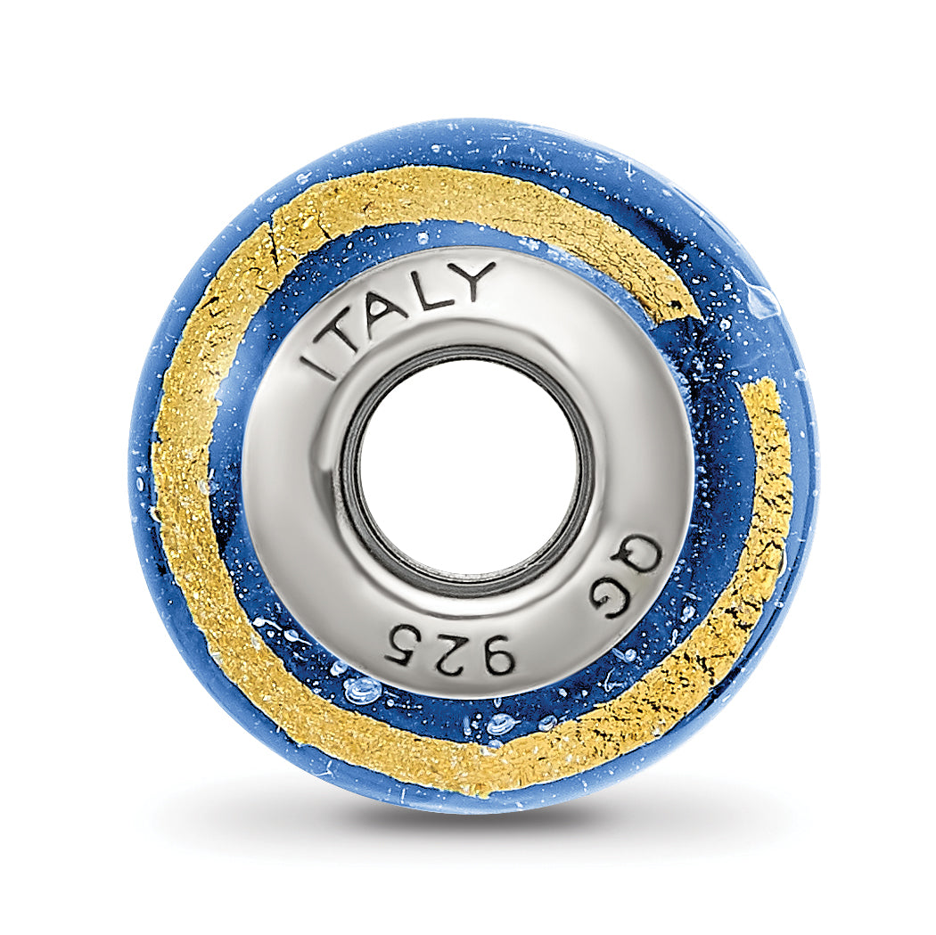 Sterling Silver Blue/Gold Murano Glass Bead with Antiqued Finish