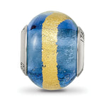 Sterling Silver Blue/Gold Murano Glass Bead with Antiqued Finish