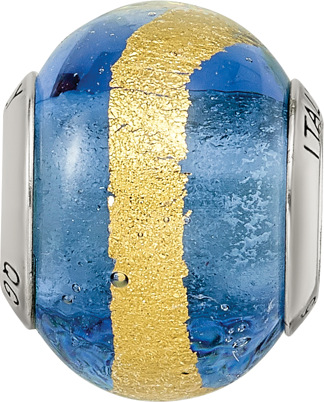 Sterling Silver Blue/Gold Murano Glass Bead with Antiqued Finish