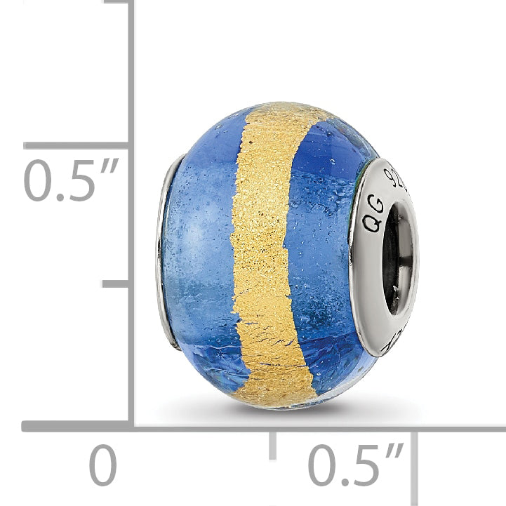 Sterling Silver Blue/Gold Murano Glass Bead with Antiqued Finish