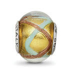 Sterling Silver Murano Glass Bead with Antiqued Finish in Yellow/Gold/Blue