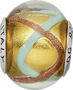 Sterling Silver Murano Glass Bead with Antiqued Finish in Yellow/Gold/Blue