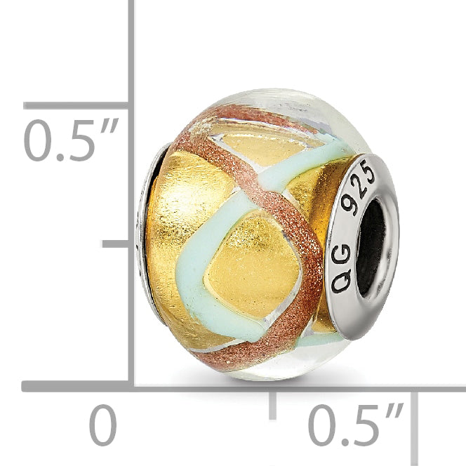 Sterling Silver Murano Glass Bead with Antiqued Finish in Yellow/Gold/Blue