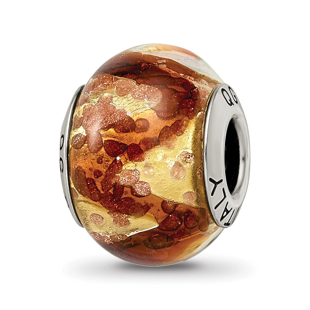 Sterling Silver Reflections Yellow/Gold/Brown Italian Murano Bead