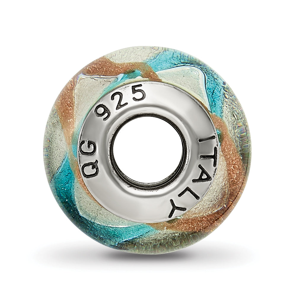 Sterling Silver Italian Murano Glass Bead with Gold & Blue Antiqued Finish Secondary image