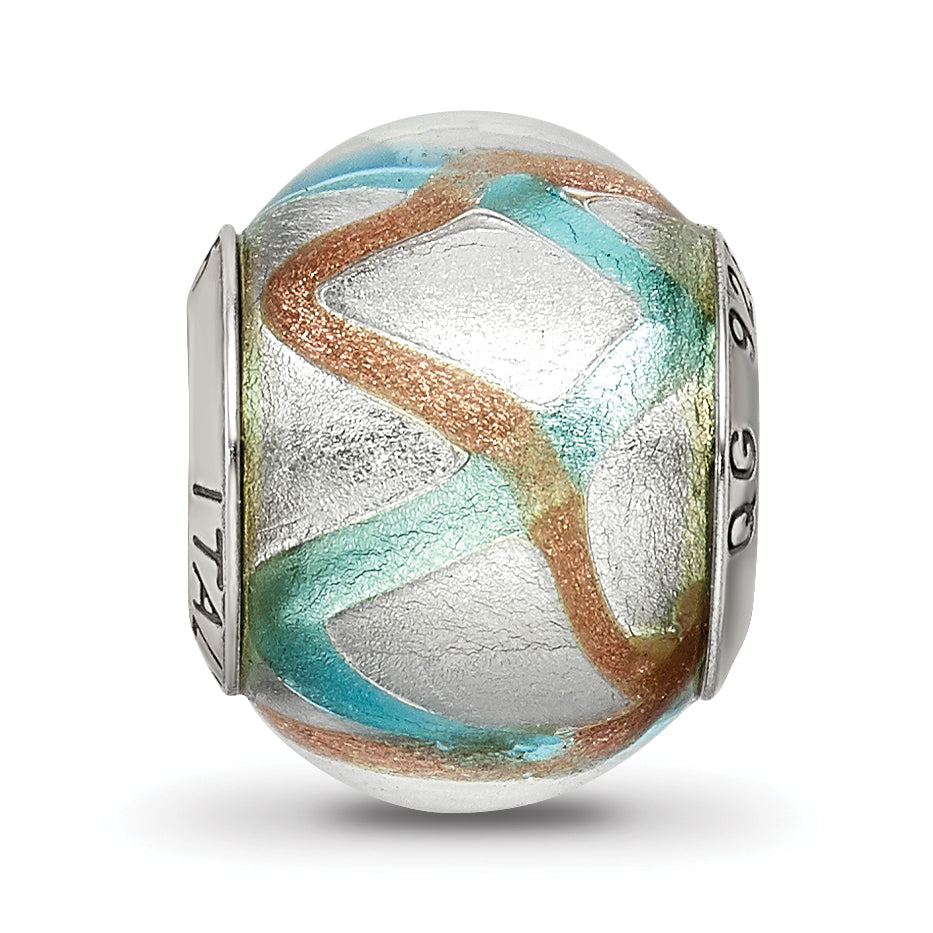 Sterling Silver Reflections Silver/Gold/Blue Italian Murano Bead