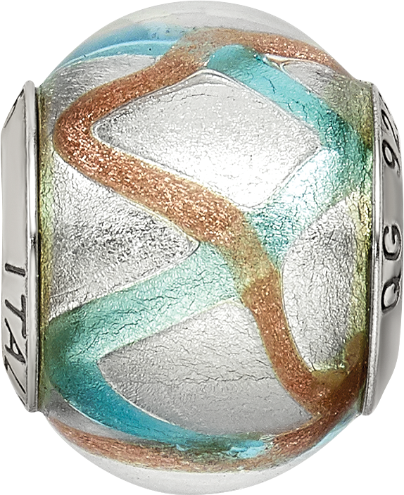 Sterling Silver Italian Murano Glass Bead with Gold & Blue Antiqued Finish