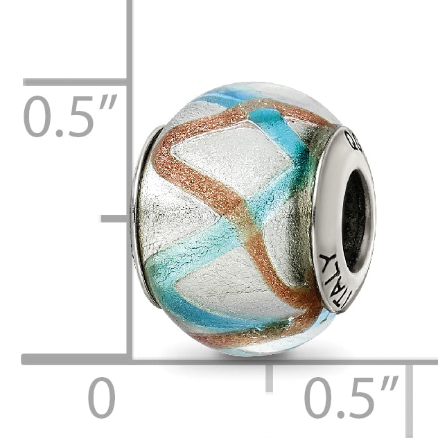 Sterling Silver Reflections Silver/Gold/Blue Italian Murano Bead