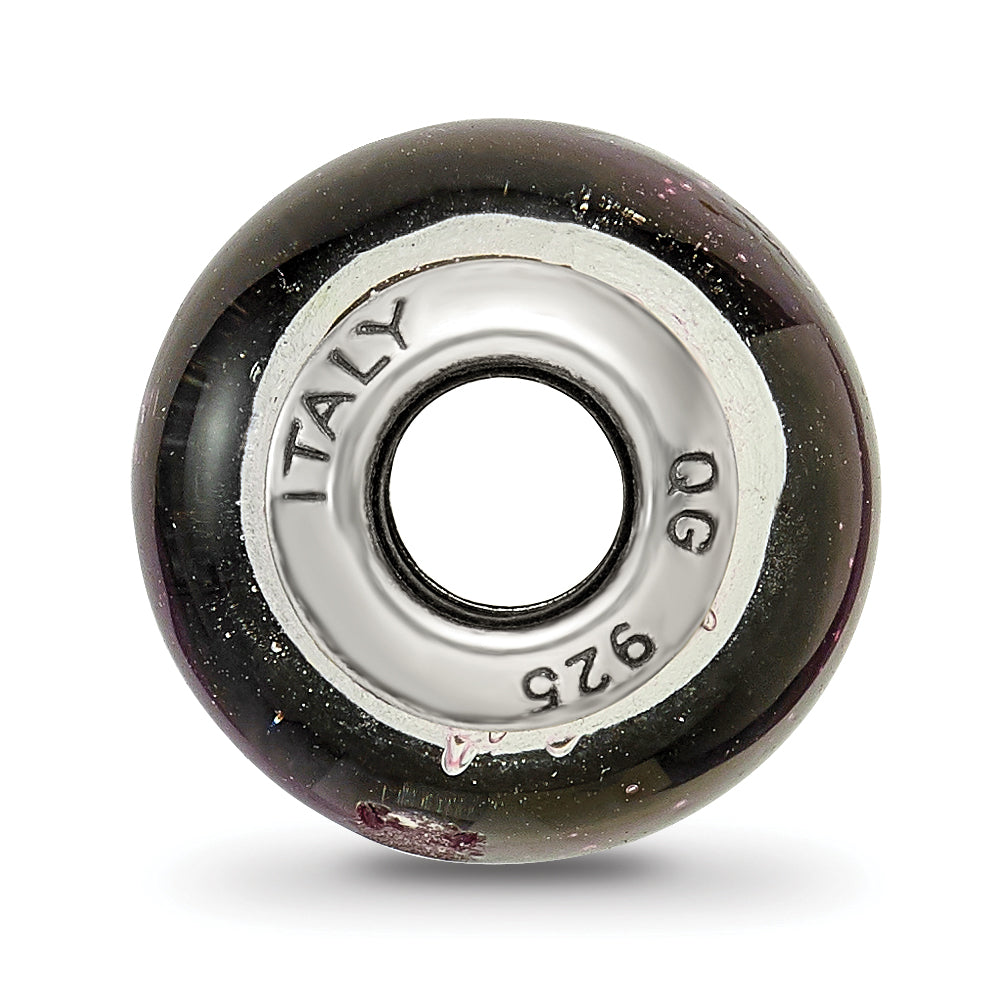 Pink & Black Italian Murano Bead Charm in Sterling Silver