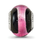 Pink & Black Italian Murano Bead Charm in Sterling Silver