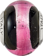 Pink & Black Italian Murano Bead Charm in Sterling Silver