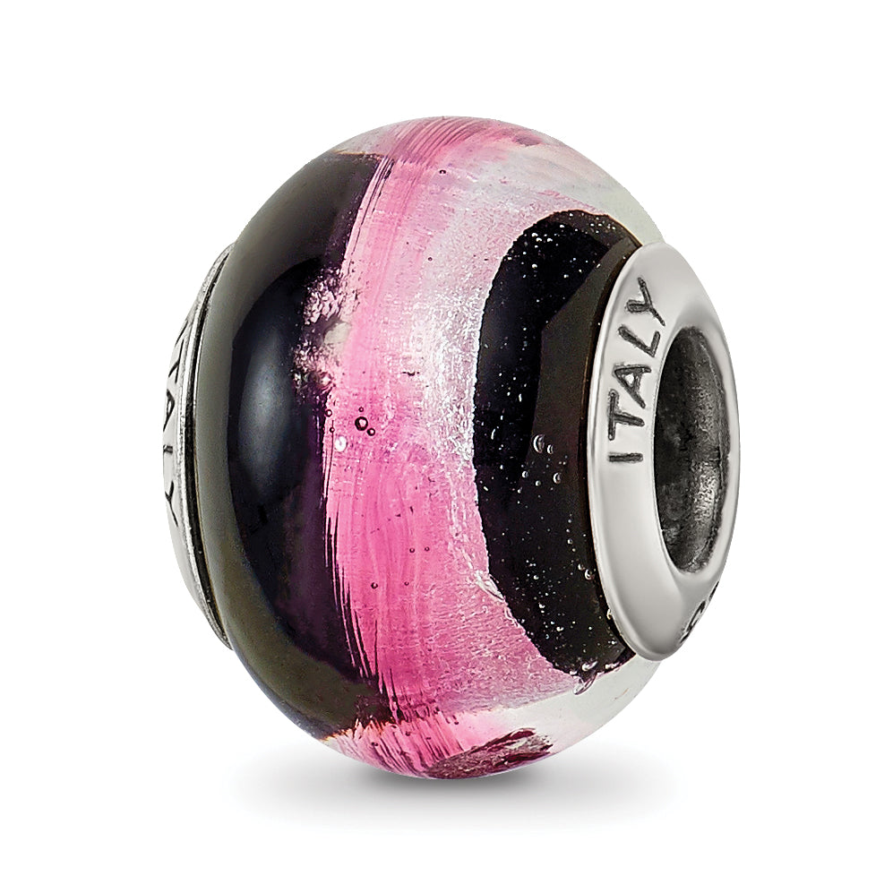 Sterling Silver Reflections Pink/Black Italian Murano Bead
