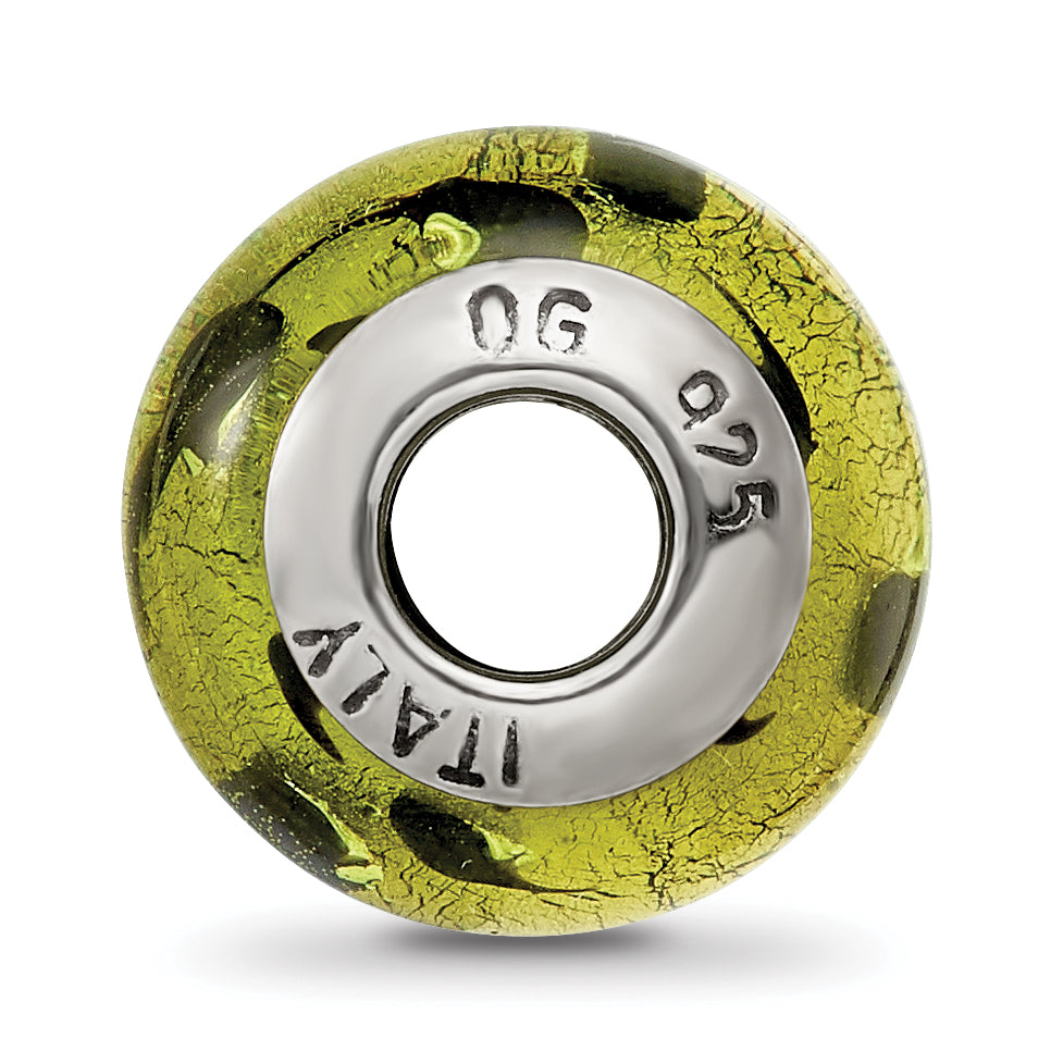 Sterling Silver 925 Murano Glass Bead with Green/Black Finish Elegant Italian Design Secondary image