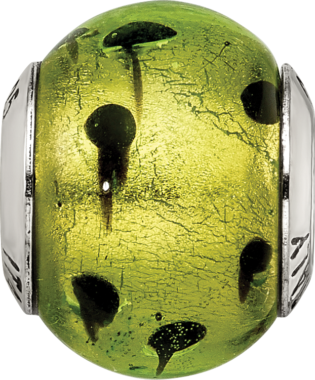 Sterling Silver 925 Murano Glass Bead with Green/Black Finish Elegant Italian Design