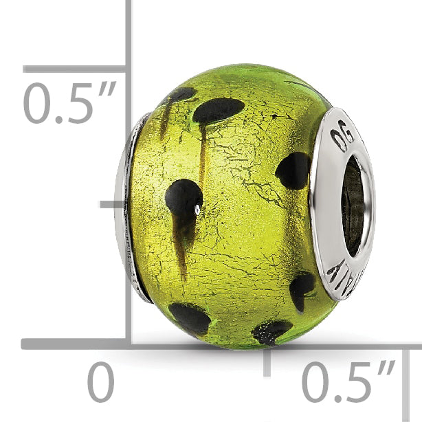 Sterling Silver 925 Murano Glass Bead with Green/Black Finish Elegant Italian Design