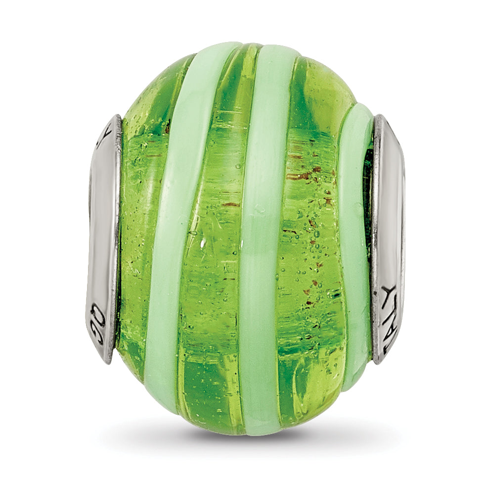 Sterling Silver Reflections Green Italian Murano Bead