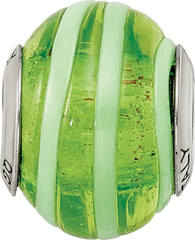 Sterling Silver Italian Murano Glass Bead with Antiqued Finish Elegant Green Design