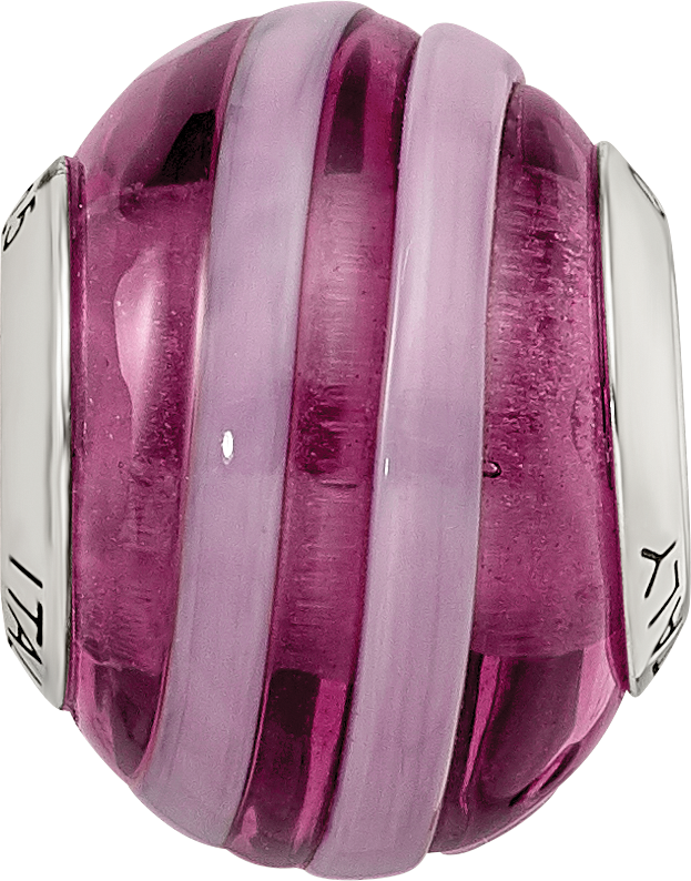 Sterling Silver Murano Glass Bead with Antiqued Finish in Purple and Pink