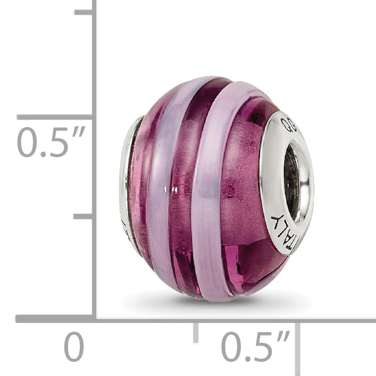 Sterling Silver Murano Glass Bead with Antiqued Finish in Purple and Pink