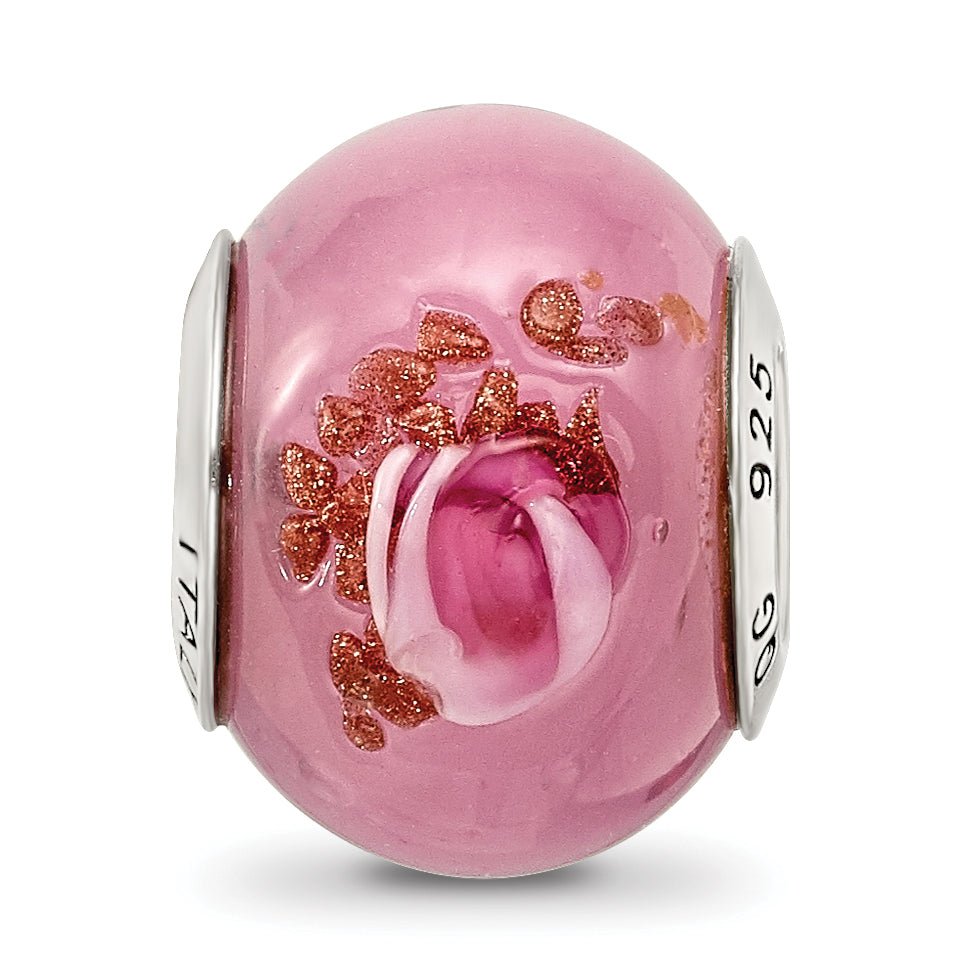 Italian Murano Glass Bead Charm in Sterling Silver