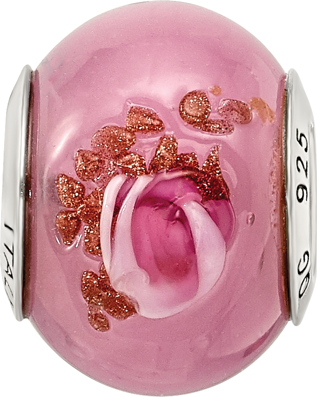 Italian Murano Glass Bead Charm in Sterling Silver