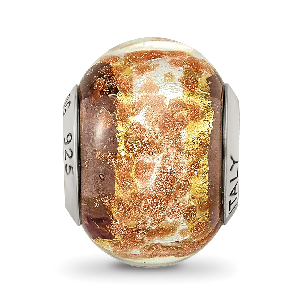 Sterling Silver Reflections White/Gold/Brown Italian Murano Bead