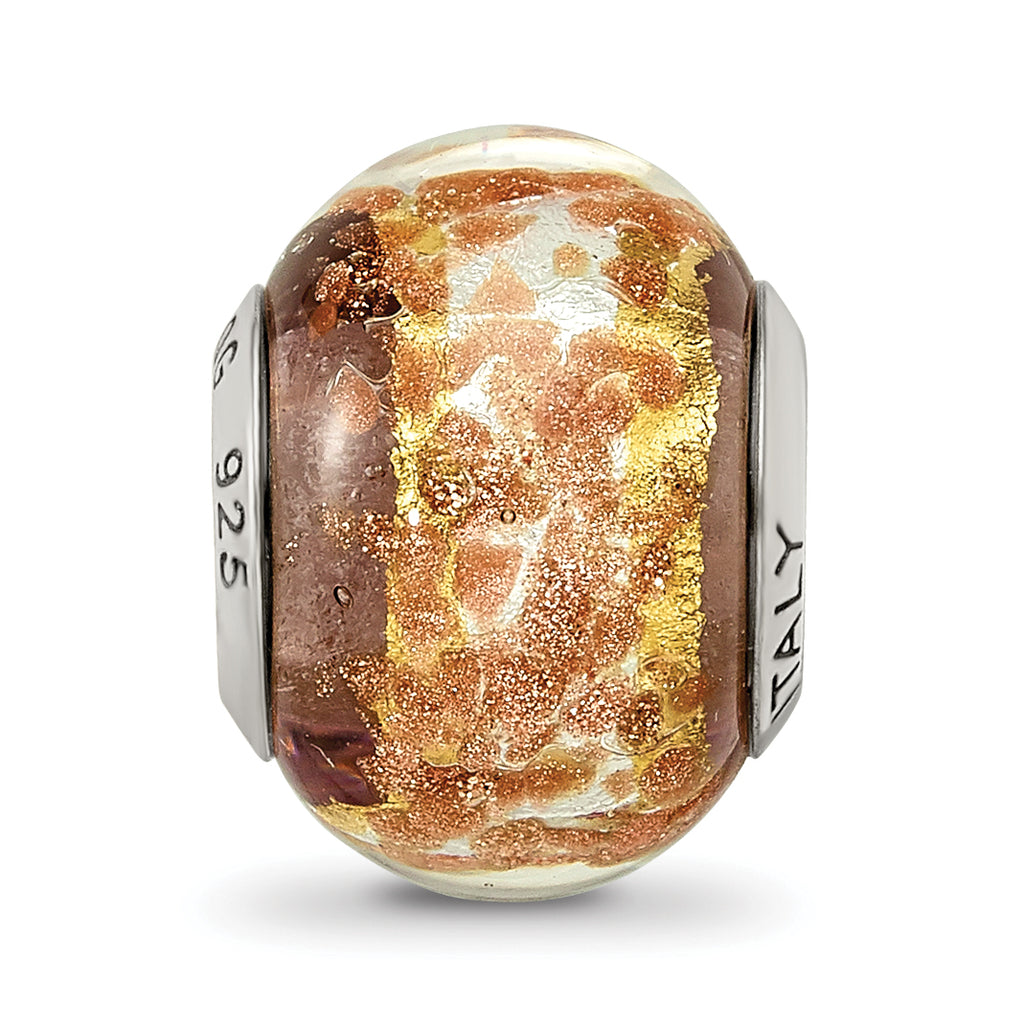 Sterling Silver Murano Glass Bead with Gold and Brown Accents